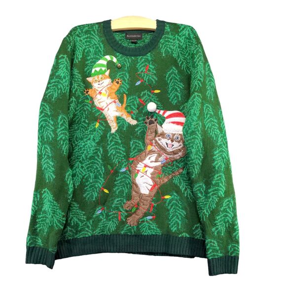 Blizzard Bay Men's Knit Ugly Sweater Large Long Sleeve Green Crew Neck Acrylic - Picture 1 of 12
